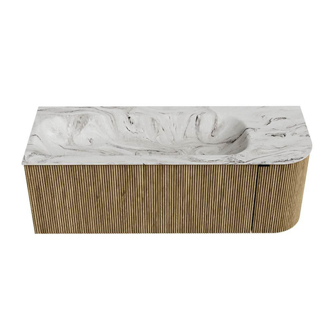 Mondiaz KURVE-DLUX Ensemble meuble de salle de bains - 125x46x40cm - 1 tiroir - 1 porte - lavabo solid surface - gauche - sans trou de robinet - Dusk SW1415480