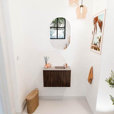 Mondiaz JOYA-DLUX 60cm meuble de toilette - couleur Walnut - Vasque FAYE position Droite 1 trou de robinet couleur Saba. SW1424640