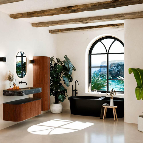 MONDIAZ THOR-DLUX 110cm meuble de salle de bains arrondi gauche + droite couleur Ruby avec 1 tiroir et 2 portes. Vasque suspendue CLOUD droite sans trou de robinet couleur Lava. SW1462855