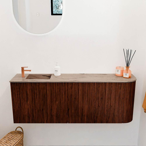 Mondiaz JOYA-DLUX 111.6cm toiletmeubel - ronding rechts kleur Ruby - Wastafel FAYE positie Links 1 kraangat kleur Arena. SW1425310