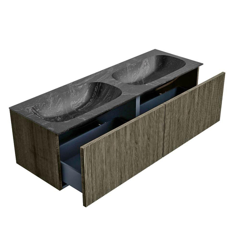 Mondiaz KURVE-DLUX Badkamermeubelset - 140x46x40cm - 2 lade - wastafel solid surface - dubbel - zonder kraangat - Shadow SW1414685