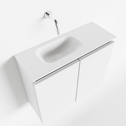 MONDIAZ TURE Fonteinset - 60x23x50cm - 0 kraangaten - 2 deuren - talc mat - Wasbak links - Solid Surface Wit OUTLETSTORE STORE44599