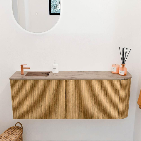 Mondiaz JOYA-DLUX 111.6cm toiletmeubel - ronding rechts kleur Oak - Wastafel FAYE positie Links 1 kraangat kleur Arena. SW1423886