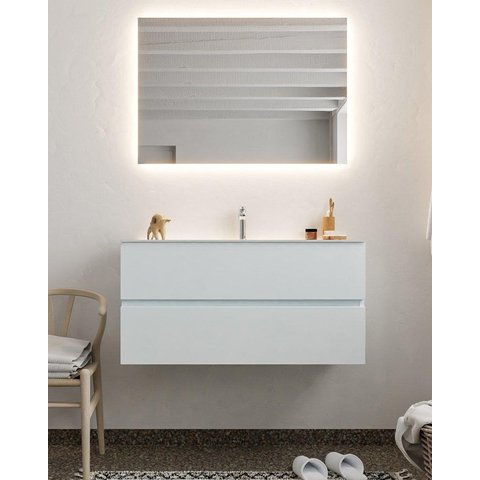 MONDIAZ VICA Ensemble de meuble salle de bain - 100cm - 2 tiroirs - lavabo Cloud central - 1 trou de robinet - solid surface argile SW410613