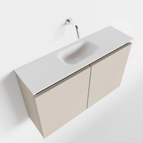 MONDIAZ TURE Toiletmeubel 80x23x50cm met 0 kraangaten 2 deuren linen mat Wastafel Eden midden Solid Surface Wit SW475086