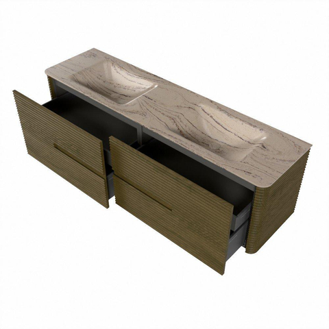 Mondiaz CIRO-DLUX Badkamermeubelset - 170x45x50cm - Solid surface wastafel Arena - 2 wasbak Dubbel - zonder kraangaten - 4 lades - Dusk SW1533126