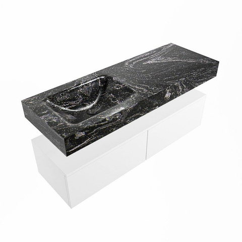 Mondiaz ALAN-DLUX Ensemble de meuble - 130cm - meuble Talc mat - 2 tiroirs - Lavabo Cloud Lava suspendu - vasque Gauche - 0 trous de robinet SW809220
