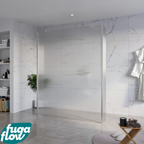 FugaFlow Eccelente Vetro Douche à l'italienne libre - 160x200cm - Clair strié - anti-calcaire - verre de sécurité 8mm - 2 parois latérales 40cm - avec bras muraux et profils d'angle - inox brossé - SW1125707