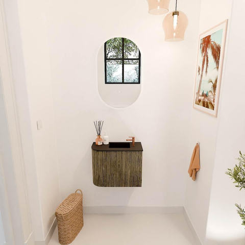 Mondiaz JOYA 51.6cm meuble de toilette - arrondi gauche couleur Dusk - Vasque FAYE position Droite 1 trou de robinet couleur Urban SW1421670