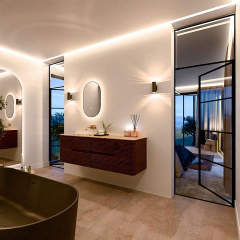 Mondiaz CIRO-DLUX Ensemble de meubles de salle de bains - 160x45x50cm - Plan-vasque solid surface Arena - 1 lavabo à gauche - sans trous de robinet - 4 tiroirs - Ruby SW1531715