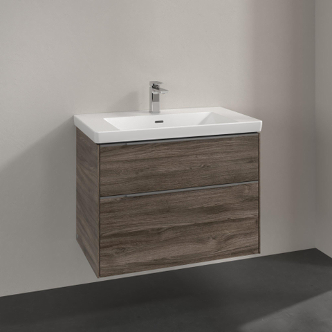 Villeroy & Boch Subway 3.0 wastafelonderbouwkast - met 2 laden - met grepen aluminium glanzend - 77.2x57.6x47.8 - Stone Oak (hout) SW641629