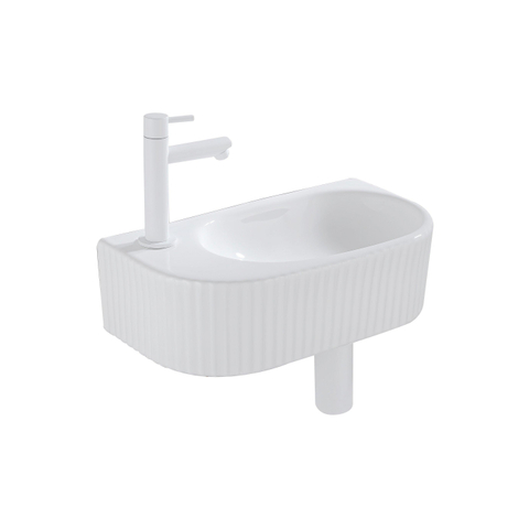 QeramiQ Fuente fonteinset – 40x21.5x12 cm – keramiek wit glans – kraangat links – mat witte kraan – geribbeld SW1233006