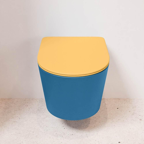 Mondiaz LAVIE WC suspendu – sans bride – 36 x 53 cm – avec abattant softclose – Jeans (bleu), abattant Ocher (jaune) SW1208665