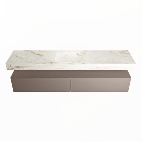 Mondiaz ALAN-DLUX Ensemble de meuble - 200cm - meuble Smoke mat - 2 tiroirs - Lavabo Cloud Frappe suspendu - vasque Centre - 1 trou de robinet SW805198