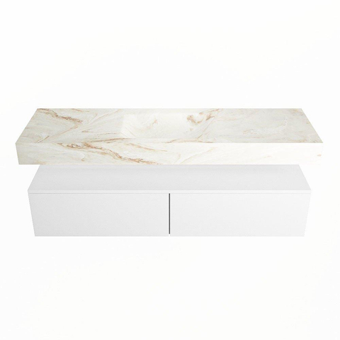 Mondiaz ALAN-DLUX Ensemble de meuble - 150cm - meuble Talc mat - 2 tiroirs - Lavabo Cloud Frappe suspendu - vasque Centre - 1 trou de robinet SW805233