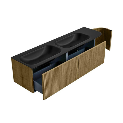 Mondiaz KURVE Ensemble de meuble de salle de bains - 165x46x40cm - 2 tiroir - 1 porte - lavabo solid surface - double / gauche - sans trou de robinet - Dusk SW1414838