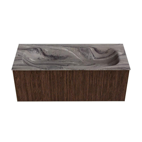 MONDIAZ KURVE-DLUX Meuble de salle de bains 110cm couleur Walnut avec 1 tiroir et 0 porte. Lavabo BIG MEDIUM Central 1 trou de robinet Sombra. SW1433674