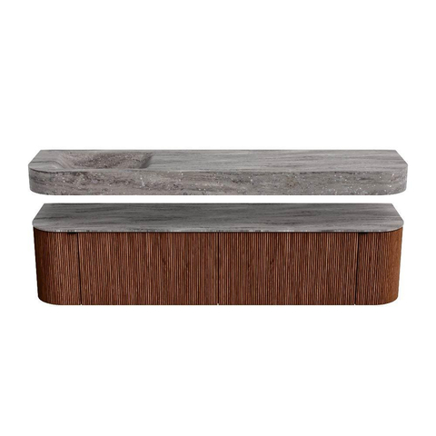 MONDIAZ THOR-DLUX 190cm meuble de salle de bains arrondi gauche + droite couleur Ruby avec 2 tiroirs et 2 portes. Vasque suspendue CLOUD Gauche 1 trou de robinet couleur Oza. SW1466812