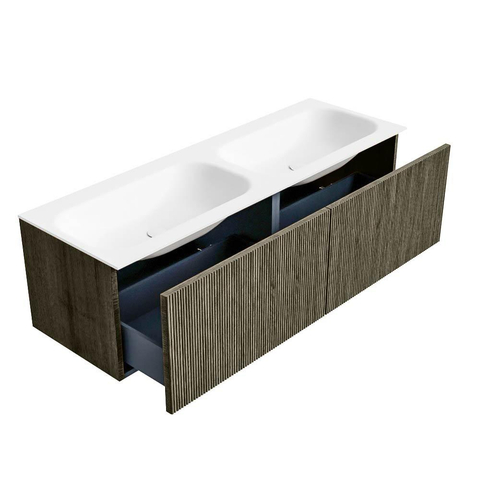 Mondiaz KURVE Ensemble meuble de salle de bains - 140x46x40cm - 2 tiroirs - vasque solid surface - double - sans trou de robinet - Shadow SW1414144