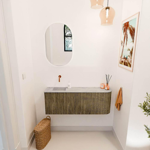 Mondiaz JOYA-DLUX 111.6cm toiletmeubel - ronding rechts kleur Dusk - Wastafel FAYE positie Links Zonder kraangat kleur Glace. SW1423185