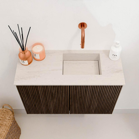 Mondiaz JOYA-DLUX 60cm meuble de salle de bains - couleur Walnut - Vasque FAYE position Droite Sans trou de robinet couleur Meli. SW1424391