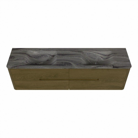 Mondiaz CIRO-DLUX Badkamermeubelset - 180x45x50cm - Solid surface wastafel Sombra - 2 wasbak Dubbel - zonder kraangaten - 4 lades - Dusk SW1533562