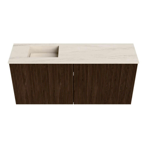 Mondiaz JOYA-DLUX 90cm toiletmeubel - kleur Walnut - Wastafel FAYE positie Links Zonder kraangat kleur Meli. SW1424435