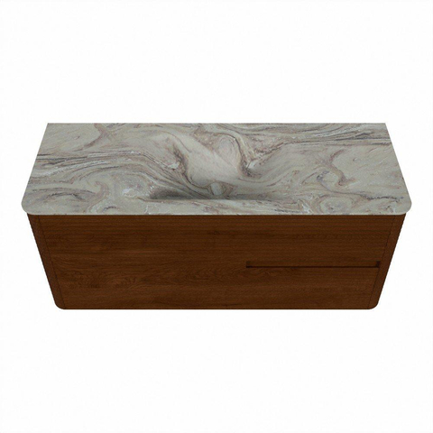 Mondiaz CIRO-DLUX Ensemble de meubles de salle de bains - 120x45x50cm - lavabo solid surface Glace - 1 vasque au milieu - sans trous de robinetterie - 2 tiroirs - Ruby SW1531671