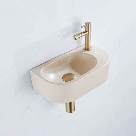 Fugaflow Efficiente Pietra Ensemble lave-mains - 40x21,5x12cm - droite - lisse - demi-rond - 1 trou de robinet - céramique - robinet de lavabo laiton brossé - bonde - siphon abaissé - beige SW1442382