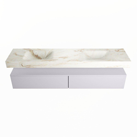 Mondiaz ALAN-DLUX Ensemble de meuble - 200cm - meuble Cale mat - 2 tiroirs - Lavabo Cloud Frappe suspendu - vasque Gauche et droite - 0 trous de robinet SW804875
