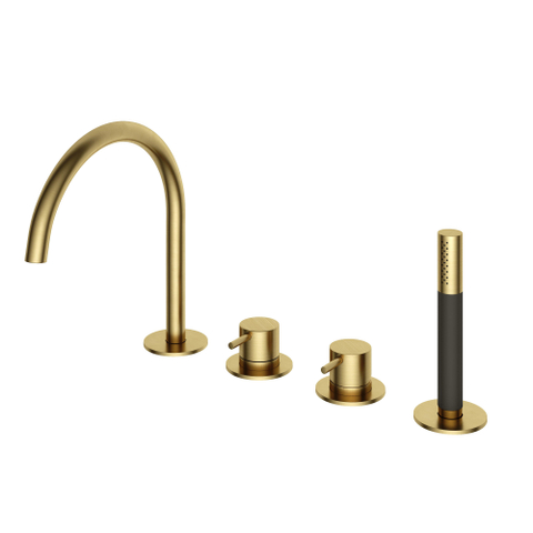 Hotbath Cobber Badkraan - badrand - draaibare mengkraan -2 functies - omstel - badrandcombinatie - PVD - geborsteld messing (goud) SW440680