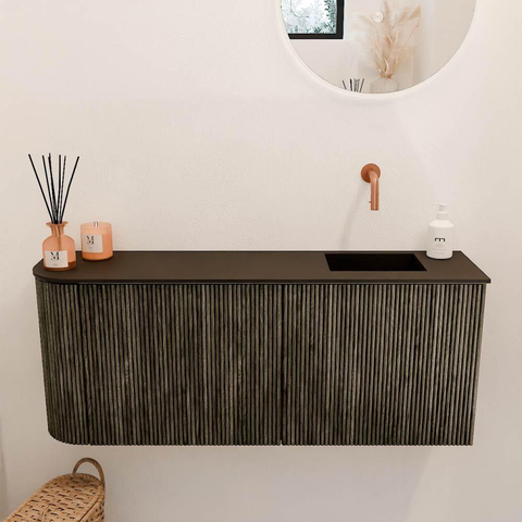 Mondiaz JOYA 101.6cm meuble de salle de bains - arrondi gauche couleur Shadow - Vasque FAYE position Droite Sans trou de robinet couleur Urban. SW1421517