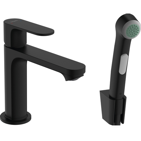 Hansgrohe Rebris s 1 greeps wastafelkraan - 110 bidette - handdouche en doucheslang - 160cm - zonder afvoer - mat zwart SW796437