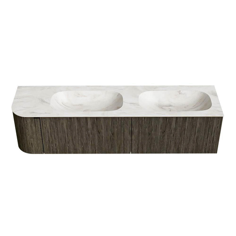 Mondiaz KURVE-DLUX ensemble de meuble de salle de bains - 175x46x40cm - 2 tiroirs - 1 porte - vasque solid surface - double / droite - 2 trous de robinet - Shadow SW1414514