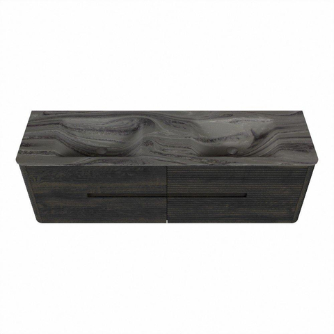 Mondiaz CIRO-DLUX Badkamermeubelset - 160x45x50cm - Solid surface wastafel Sombra - 2 wasbak Dubbel - zonder kraangaten - 4 lades - Shadow SW1532779
