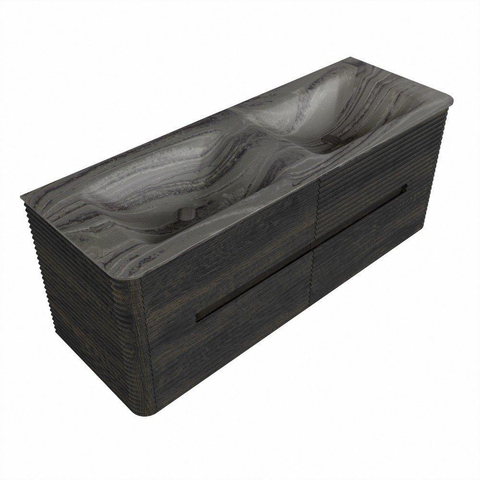 Mondiaz CIRO-DLUX Badkamermeubelset - 130x45x50cm - Solid surface wastafel Sombra - 2 wasbak Dubbel - zonder kraangaten - 4 lades - Shadow SW1532809