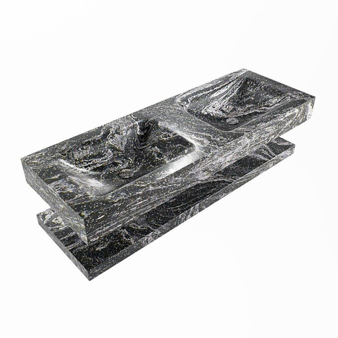 MONDIAZ ALAN - DLUX Badkamermeubelset - 130cm - planchet - Lava - vrijhangende wastafel - 2 wasbakken - 2 kraangaten - Lava SW809219