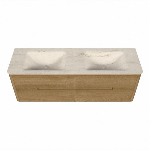 Mondiaz CIRO-DLUX Ensemble de meubles de salle de bains - 150x45x50cm - Plan vasque solid surface Meli - 2 vasques Double - sans trous de robinetterie - 4 tiroirs - Chêne SW1531418