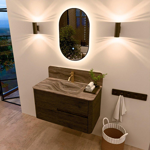 Mondiaz CIRO-DLUX Badkamermeubelset - 90x45x50cm - Solid surface wastafel Sombra - 1 wasbak Midden - 1 kraangat - 2 lades - Shadow SW1532751
