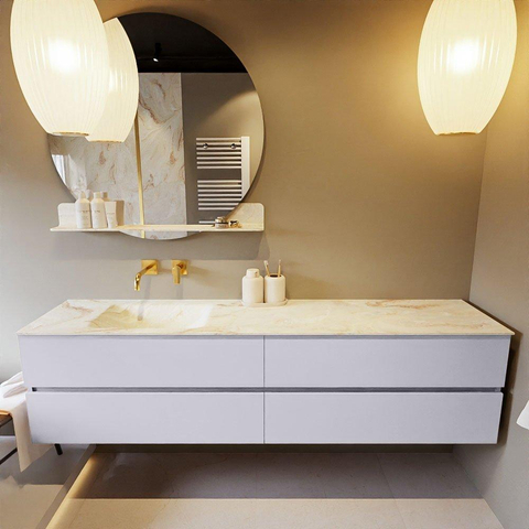 MONDIAZ VICA-DLUX Ensemble meuble de salle de bains - 200cm - meuble sous-vasque cale - 4 tiroirs - lavabo encastré cloud gauche - sans trous de robinet - version haute 60cm - frape SW1089052