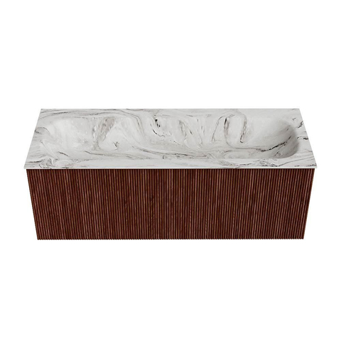 Mondiaz KURVE-DLUX Ensemble de meuble de salle de bains - 120x46x40cm - 1 tiroir - lavabo solid surface - central - 2 trous de robinet - Ruby SW1415958