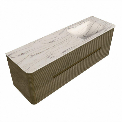Mondiaz CIRO-DLUX Meuble de salle de bains - 150x45x50cm - Plan-vasque solid surface Nata - 1 lavabo à droite - 1 trou de robinet - 4 tiroirs - Dusk SW1533229