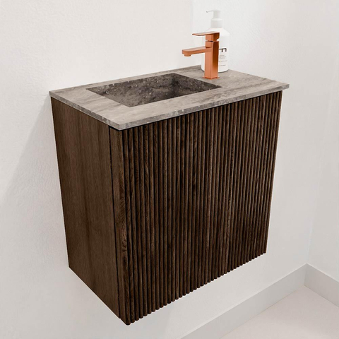 Mondiaz JOYA-DLUX 40cm toiletmeubel - kleur Walnut - Wastafel FAYE positie Links 1 kraangat kleur Oza. SW1424543