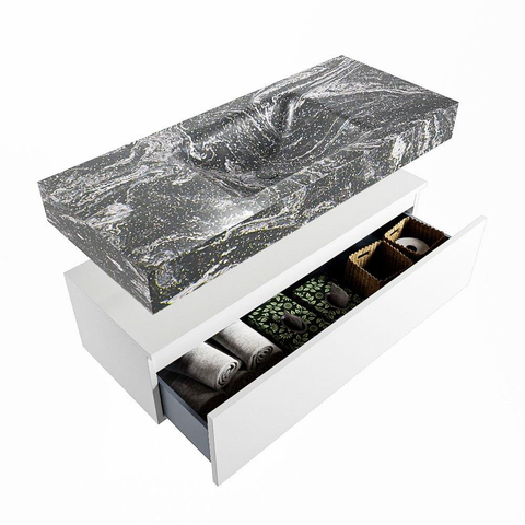 Mondiaz ALAN-DLUX Ensemble de meuble - 110cm - meuble Talc mat - 1 tiroir - Lavabo Cloud Lava suspendu - vasque Centre - 1 trou de robinet SW807898