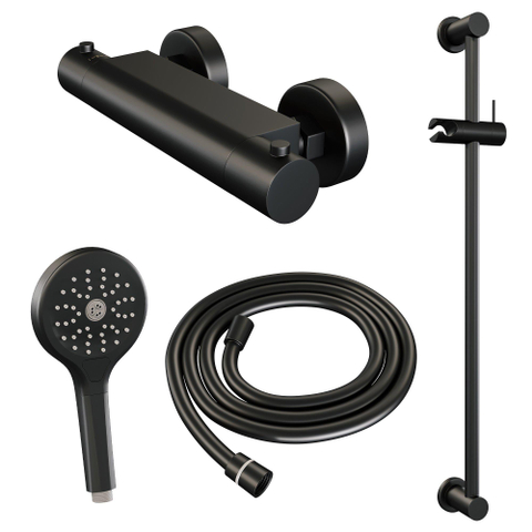 Brauer Black Edition Robinet de douche encastré - barre de douche - 1 fonction - 2 boutons lisses - douchette ronde 3 positions - noir mat SW1164709