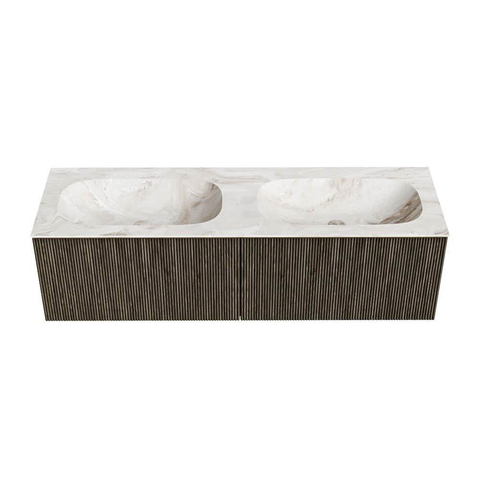 Mondiaz KURVE-DLUX Ensemble de meuble de salle de bains - 150x46x40cm - 2 tiroirs - vasque solid surface - double - 2 trous de robinet - Shadow SW1414405