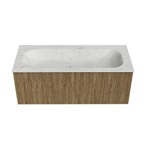 Mondiaz KURVE-DLUX Badkamermeubelset - 110x46x40cm - 1 lade - wastafel solid surface - midden - zonder kraangat - Dusk SW1414926