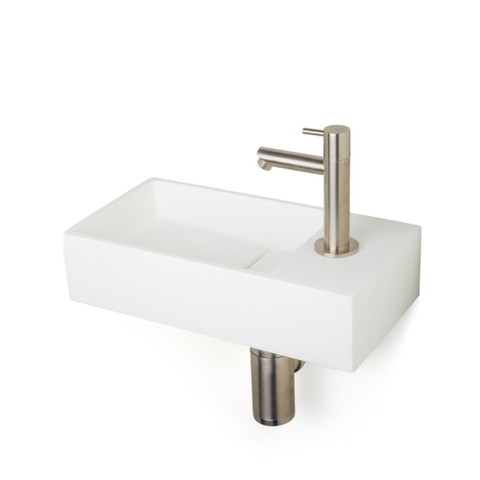 Differnz Solid fonteinset - 36x18.5x9cm - Rechthoek - 1 kraangat - Chroom - Solid Surface Wit met kraan SHOWROOMMODEL SHOW26559