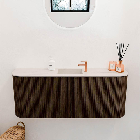 Mondiaz JOYA-DLUX 103.2cm toiletmeubel - ronding links en rechts kleur Walnut - Wastafel FAYE positie Midden 1 kraangat kleur Meli. SW1424465