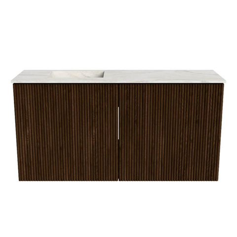 Mondiaz JOYA-DLUX 80cm toiletmeubel - kleur Walnut - Wastafel FAYE positie Links Zonder kraangat kleur Ostra. SW1422599